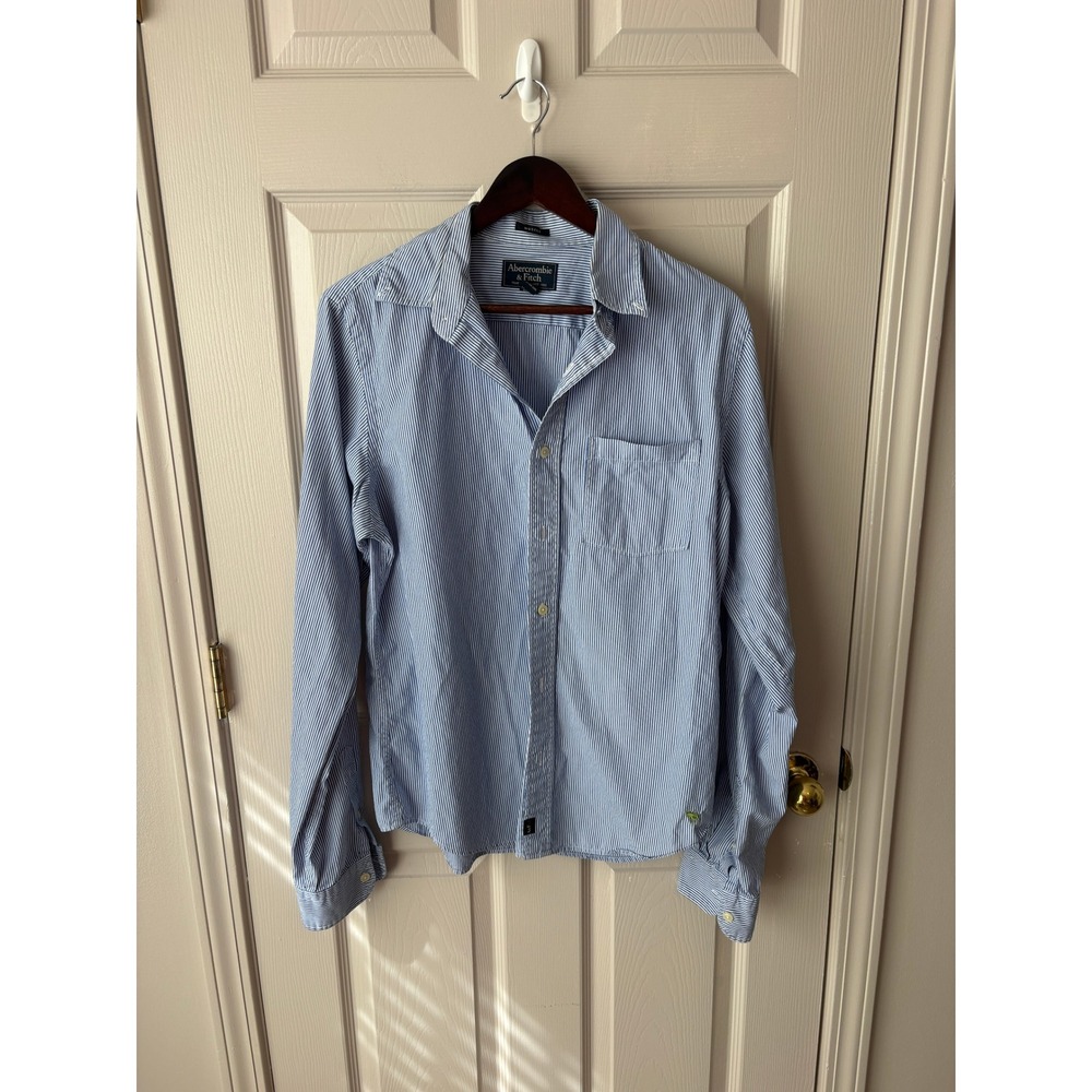 Abercrombie & Fitch Button Down Mens L Blue Stripe Muscle Fit Cotton Shirt